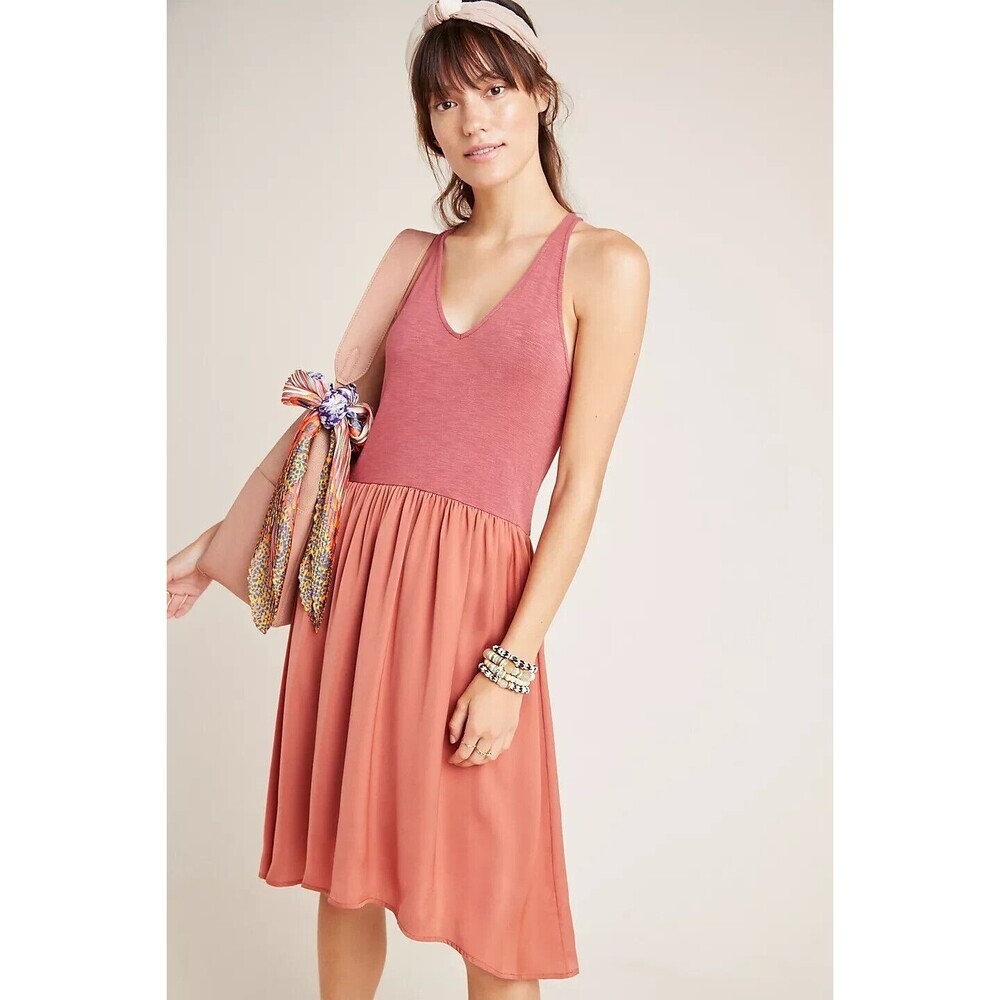 Anthropologie Dolan Fabiana Knit Dress Terracotta Rose Size M Balletcore Flowy